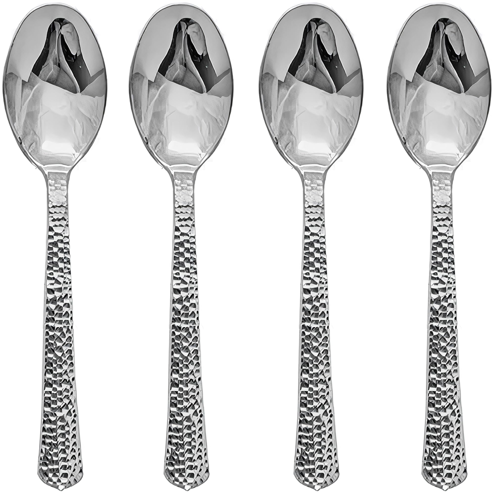 Photo 1 of Kaya Shiny Metallic Silver Hammered Disposable Plastic Spoons (Pack of 20) - Durable & Stylish Design - Perfect for Parties & Entertaining