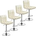Yaheetech Bar Stools Set of 4, PU Leather Swivel Barstools, Height Adjustable Counter Chairs, Modern Stools with Back for Bar Kitchen Island Dining Room, 4pcs, Beige