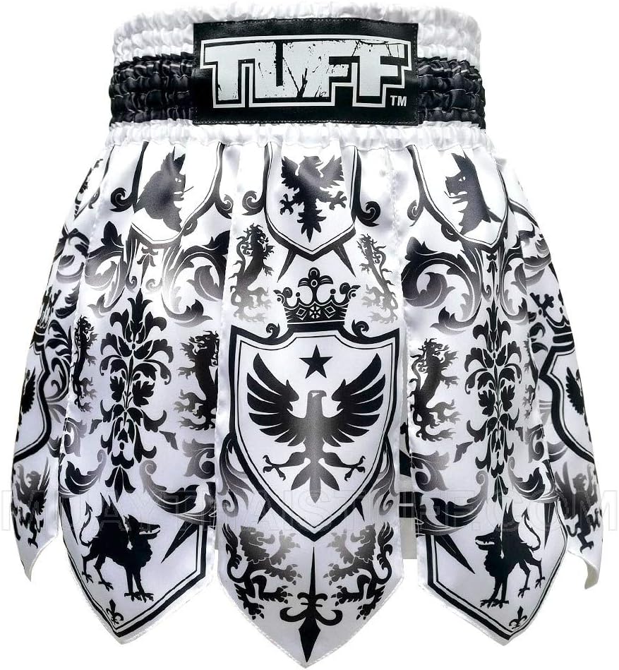 Tuff Muay Thai Boxing Shorts Gladiator Trunks (TUF-MGS201-WHBK, S)