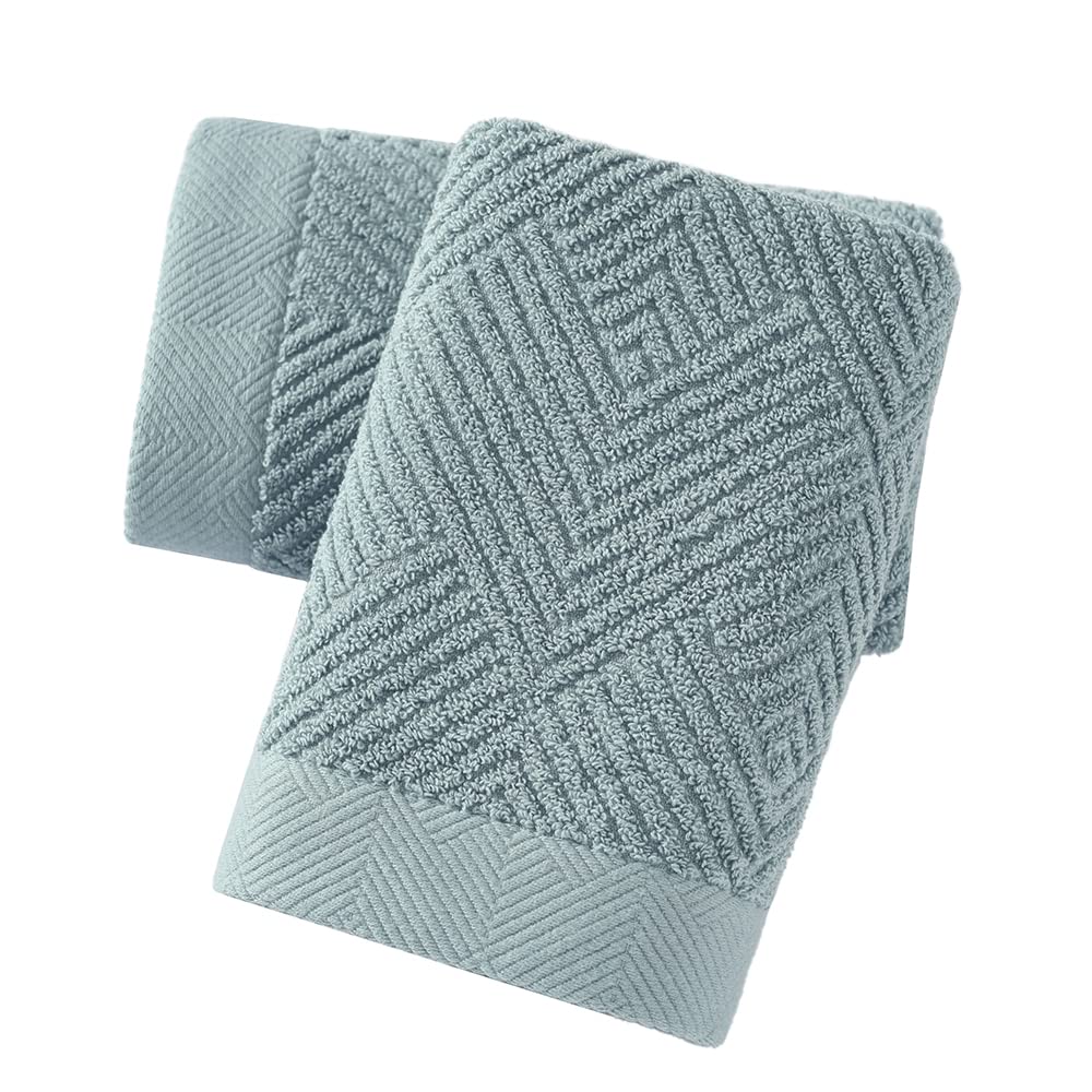 sense gnosis Sage Green Hand Towel Set of 2 Striped Weave 100% Cotton Super Soft Highly Absorbent Spring Decorative Hand Towels for Bathroom 13x 29 Inch