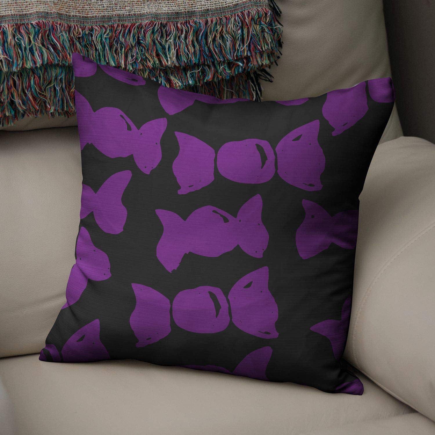 Bonamaison Decorative Cushion Cover Purple & Black, Throw Pillow Covers, Home Decorative Pillowcases for Livingroom, Sofa, Bedroom, Size: 50x50 Cm - Designed and Manufactured in Turkey