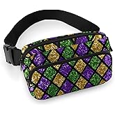 CWECVWE Women's Dress Decor Waist Bag, Unisex Fashion Pack Belt Bag With Adjustable Strap For Running, Hiking & Travel Compatible with Green Purple Gold Glitter Pattern Mardi Gras