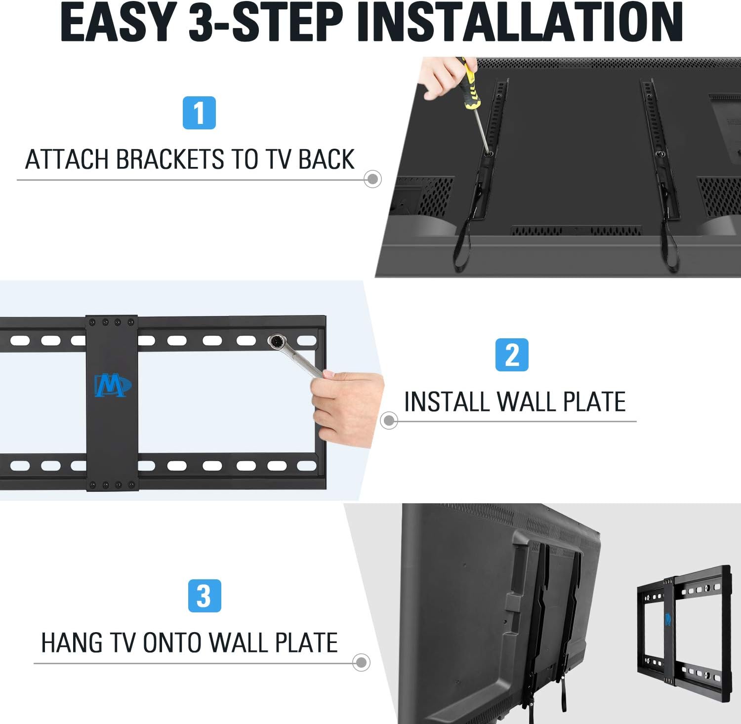 Mounting Dream TV Mount Fixed for Most 42-70 Inch Flat Screen TVs , TV Wall Mount Bracket up to VESA 600 x 400mm and 132 lbs - Fits 16"/18"/24" Studs - Low Profile and Space Saving MD2163-K: Electronics