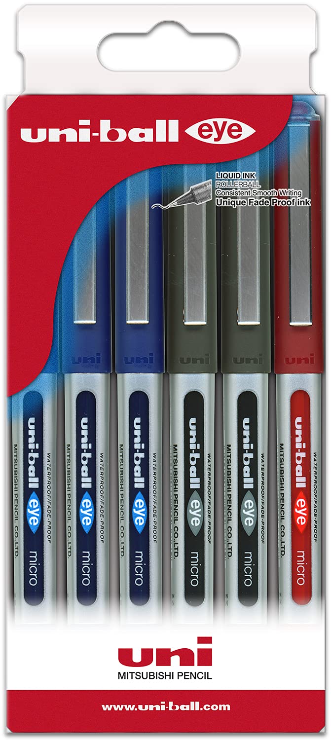 Uni-ball Case of 6 Roller Liquid Ink UB-150 Assorted Colours
