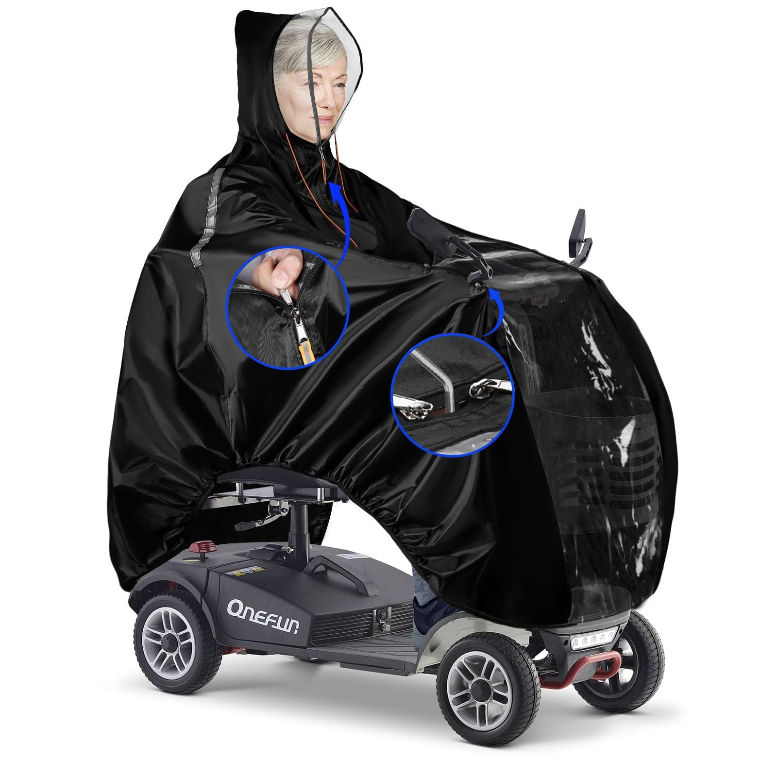 ZHOUMADE Mobility Scooter Rain Cover 420D Oxford Fabric and EVA Fabric Large Wind Proof Scooter Cape Rain Cover Waterproof Outdoor Wheelchair RainPoncho Elderly Bicycle Raincoat