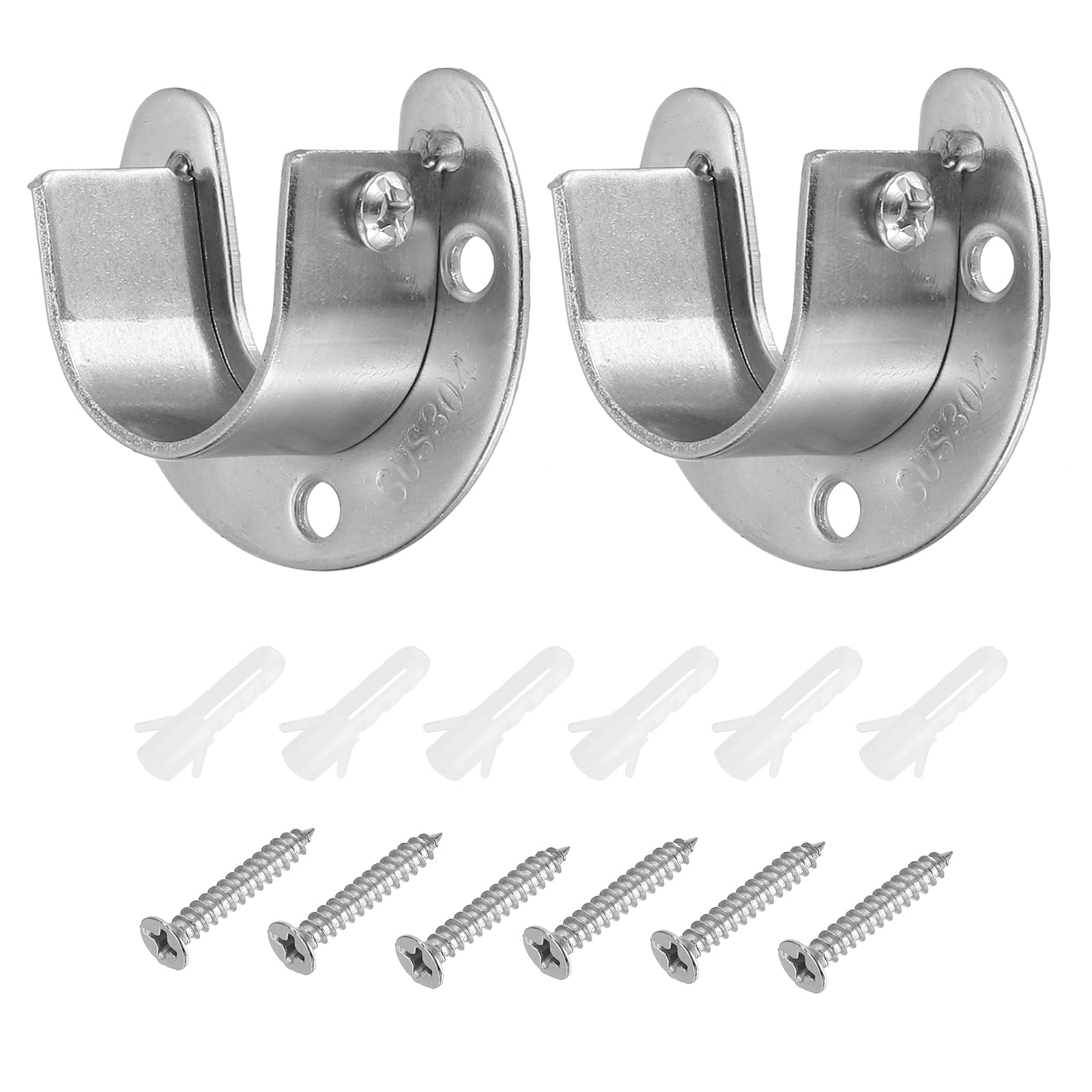 PATIKIL 1.26"Dia Closet Rod Bracket, U Shape 304 Stainless Steel Closet Pole Socket Flange Rod Holder Support for Closet Wardrobe Shower Curtain,2Pack