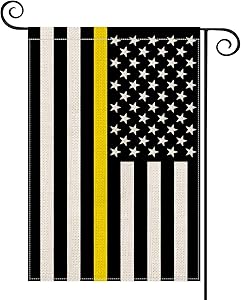 AVOIN Thin Yellow Line American US Flag Garden Flag Vertical Double Sided, Patriotic USA Honoring Dispatchers Flag Yard Outdoor Decoration 12.5 x 18 Inch