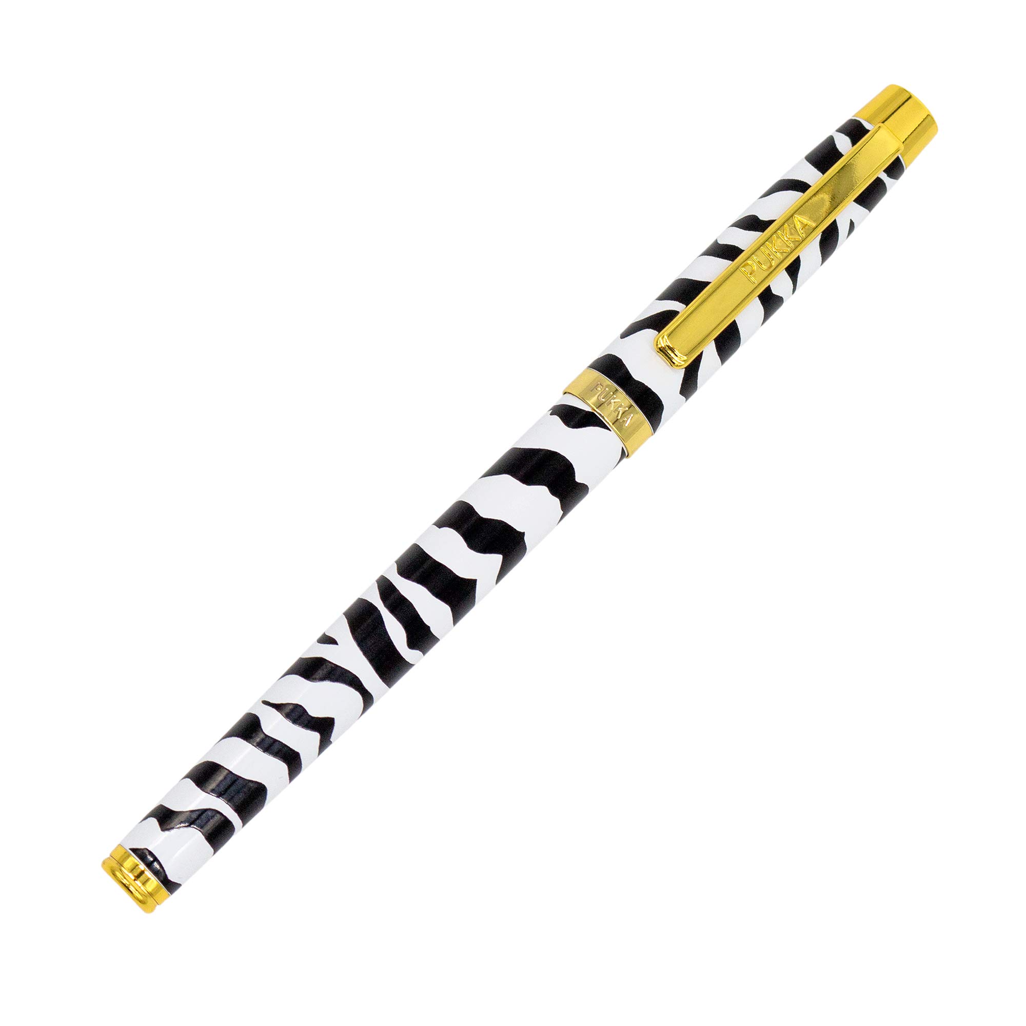 Pukka Pad, Wild Premium Ballpoint Pen with Gold Foil Display Box and Hanging Ribbon - Black Ink - Zebra