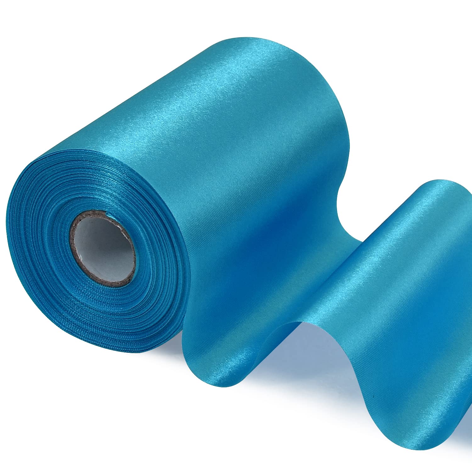 TONIFUL Turquoise Wide Satin Ribbon - 100mm x 20m Blue Satin Ribbons Solid Fabric Ribbons for Gift Wrapping Christmas Tree Wedding Car Chair Pageant Sashes Grand Opening Festival Party Decor