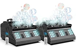 DazzlingStage 2000W Fog Machine, 3 IN 1 Fog Bubble Machine with 2 Bubble Fans, 7 CH RGB 18 LED Lights Smoke Bubble ALL IN ONE Machine, Fog Machine for Party, Wedding, Birthday, 2 Pack