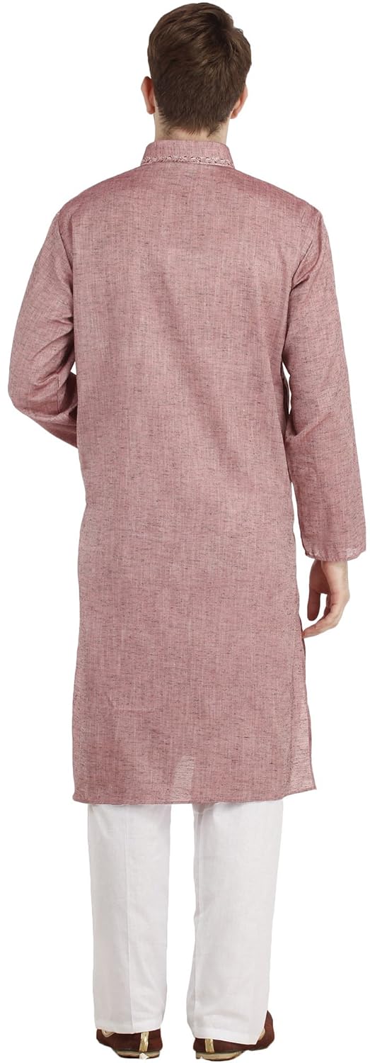 exotic india plain khadi kurta pyjama with embroidery on neck