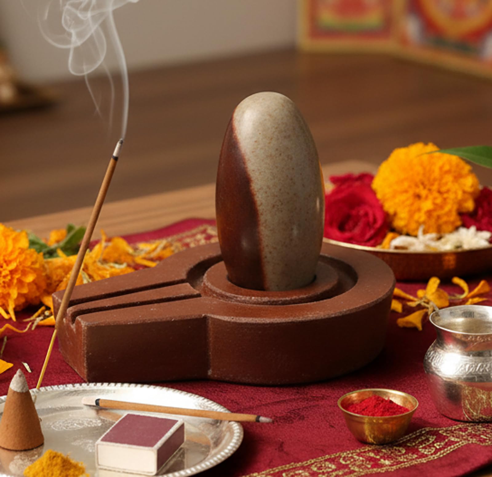 ESPLANADE Narmadeshwar Shivling Shiva Lingam Narmada Stone Jaladhari Narmada Stone for Temple Mandir Home - Brown - 4.25" Inches, Religious