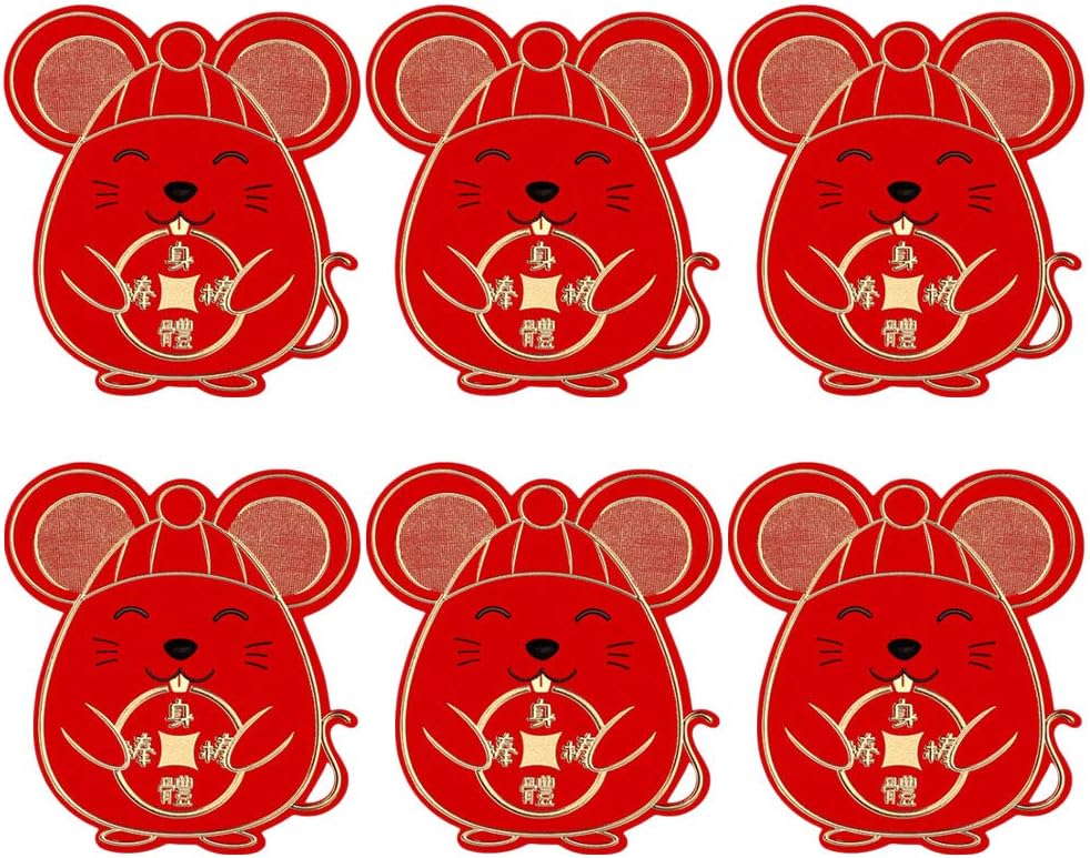 ADSRO 6 Pcs Chinese Red Envelopes,2020 Chinese Red Envelopes Year of The Rat Designs Money Holder for Christmas Easter Birthday Wedding Invitation Envelopes