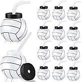 Sumind 12 Pcs 14 oz Volleyball Cups with Straws and Lids Plastic Sports Ball Cups Reusable Water Bottles Volleyball Theme Party Favor for Sports Party Supplies