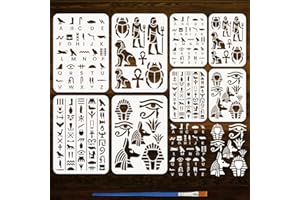 FINGERINSPIRE 8PCS Egypt Painting Stencil 8.3x11.7/5.5x7.9 Inch Bird Pharaoh Ankh Pattern Plastic Egyptian Template Egyptian 