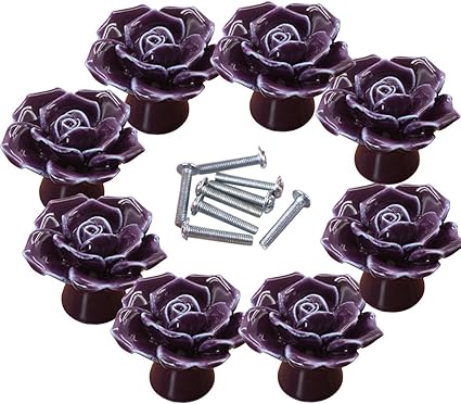 Batop Möbelknöpfe Vintage, 8er Set Rose Blume Möbelknopf Keramik