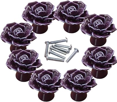 Batop Möbelknöpfe Vintage, 8er Set Rose Blume Möbelknopf Keramik