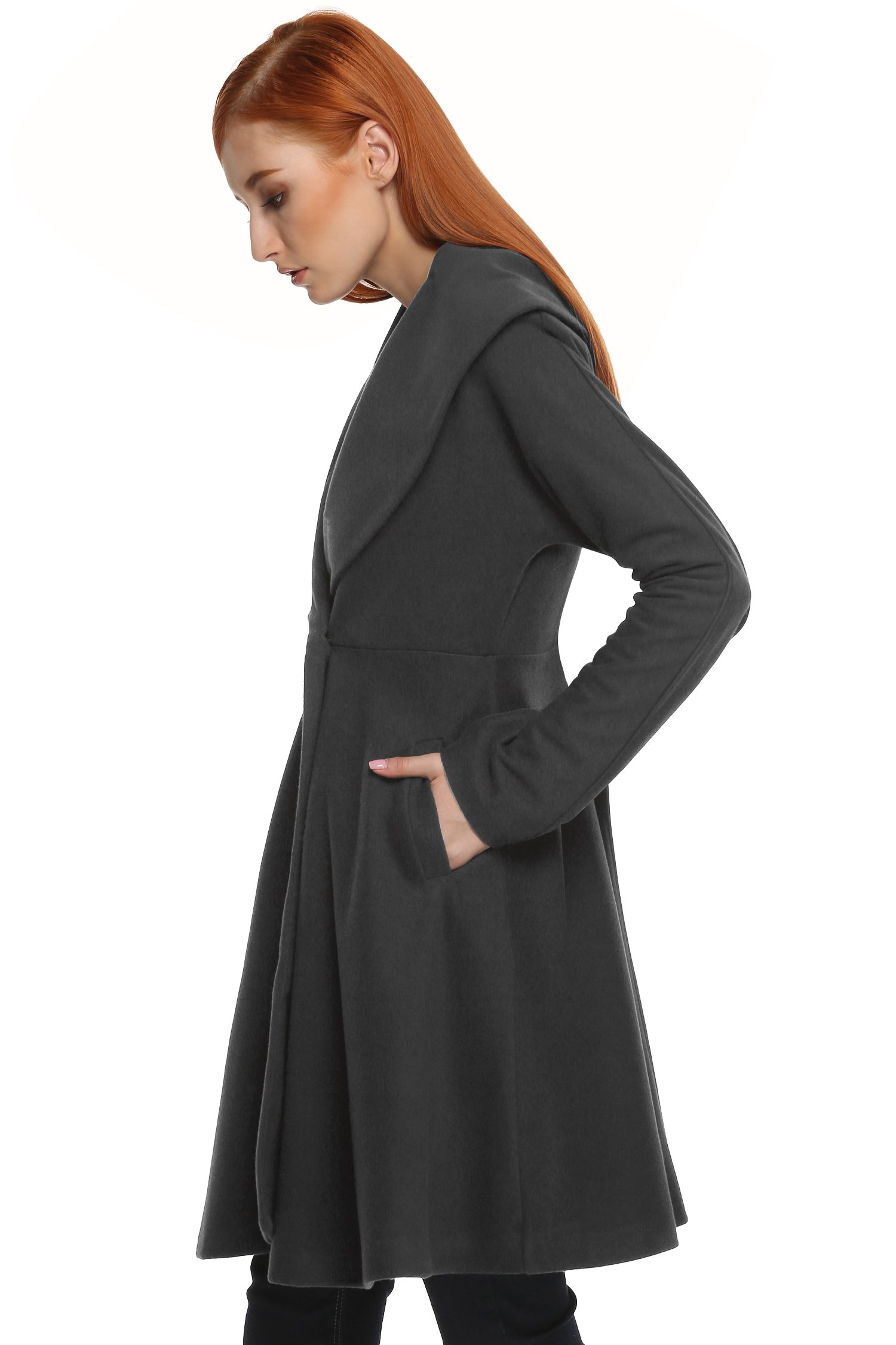 Korie Women Elegant Slim Fit Hooded Thick Pockets Woolen Trench Coat Overcoat (Gray, XXL)