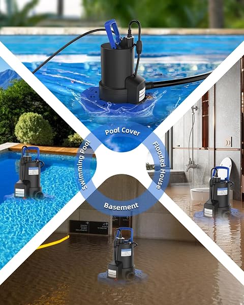 AUTOMATIC POOL COVER PUMP – 1 HP 5000 GPH SUBMERSIBLE WATER PUMP WITH CHECK VALVE AND 3 ADAPTERS, 29.5FT CORD FOR PUMPS ABOVE GROUND AUTOMATIC ON/OFF SYSTEM, SUMP PUMP FOR BASEMENT FLOODS, POND PUMP