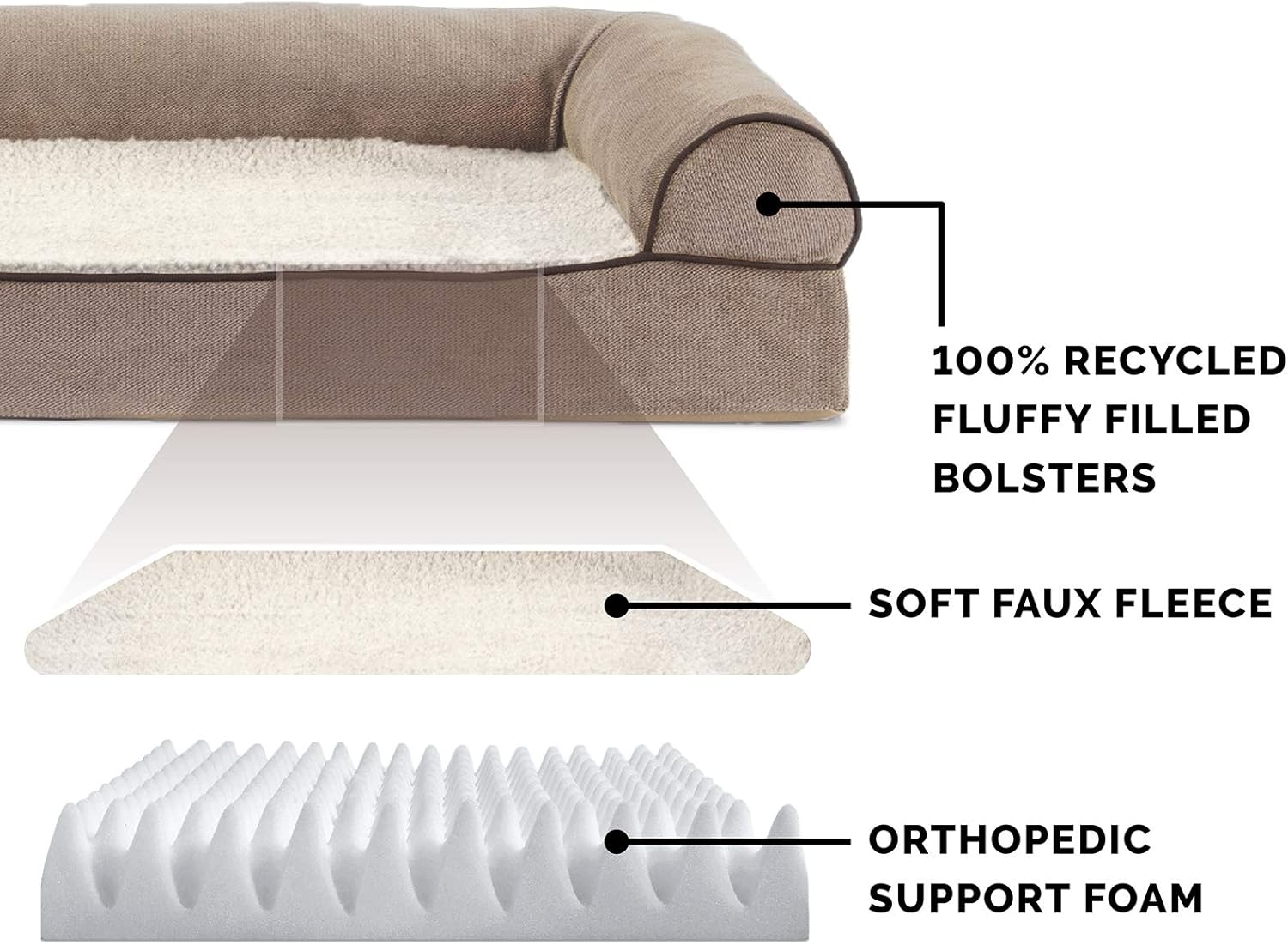 Furhaven Pet Dog Bed - Orthopedic Faux Fleece and Chenille Soft Woven Traditional Sofa-Style Living Room Couch Pet Bed with Removable Cover for Dogs and Cats, Cream, Small : Pet Supplies