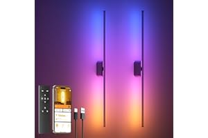 40 Inch Battery Operated Wall Sconces Set of 2, 12000mAh Rechargeable Smart Wall Lights with APP Control & Remote, Color Chan