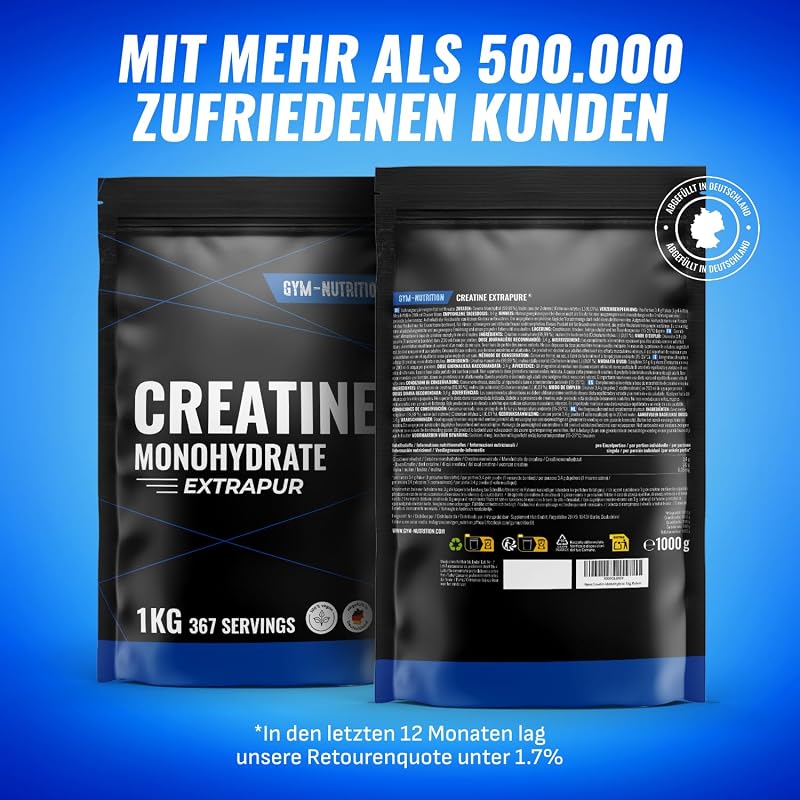 Creatin Monohydrat Pulver – 1 kg (1000g) Kreatin – hochdosiert