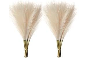 YXZZWL 12 PCS Faux Pampas Grass Decor Tall 18"/45CM Artificial Pompous Grass Small Fake Pompas Vase Filler for Home Boho Decor (Beige)