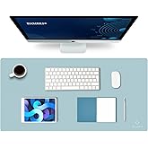 K KNODEL Large Office Leather Desk Mat, Mouse and Keyboard Pad, Computer and Laptop Mat, Desktop Protector and Cover, Writing Pad and Blotter (31.5"x15.7", Light Blue)