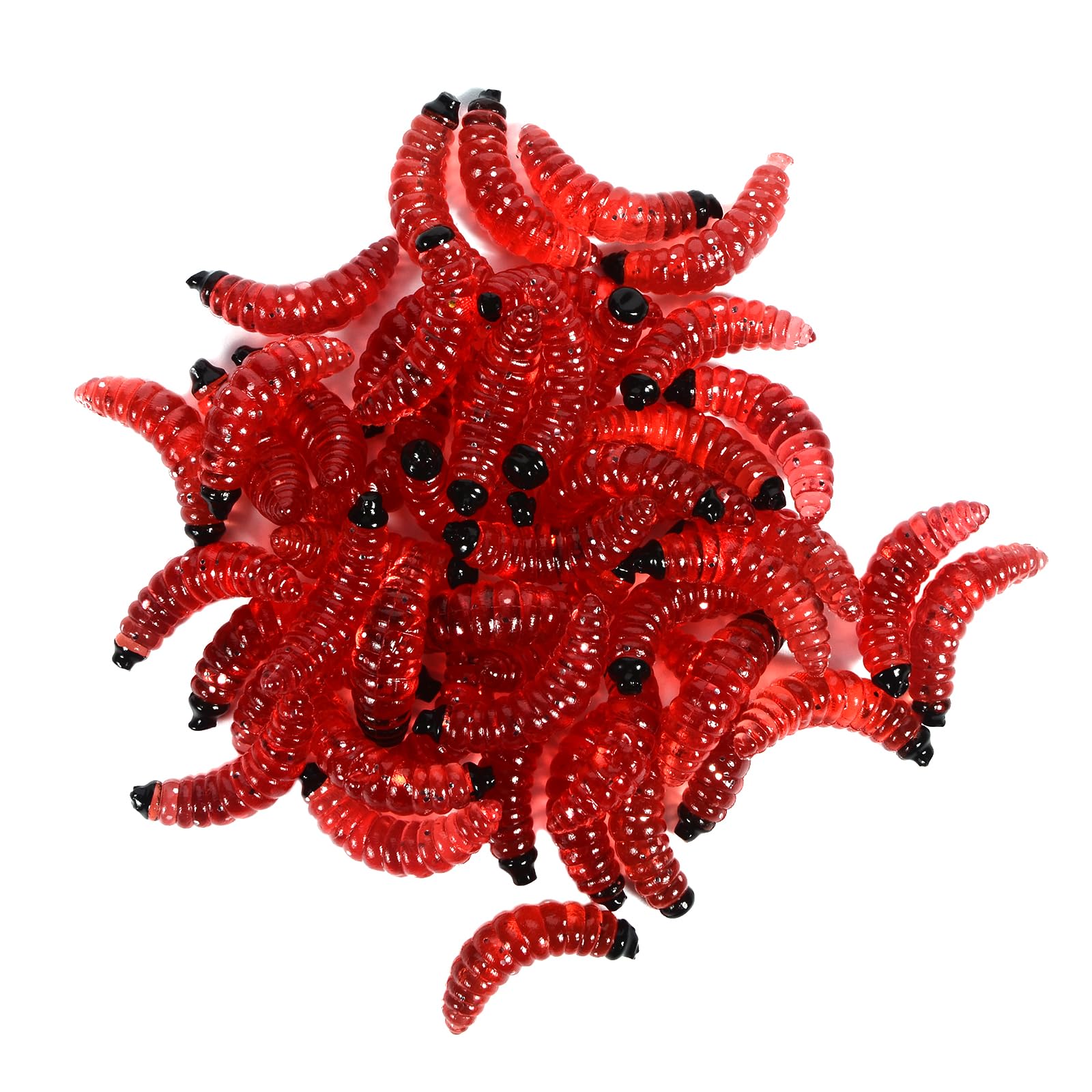 Worms for Fishing Soft Lures, 100Pack Simulation Earthworm Fake Worm Soft Fishing Lures, Soft Plastic Worms Lures, Bass Fishing Lure Baits, Worm Fishing Lure for Saltwater Freshwater (Red)