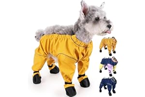 PURRHUG Waterproof Dog Boots Rain Boots with Suspender, Dogs Shoes Paw Protector for Small Medium Puppy, Anti-Slip Doggy Boot Belly Protector, Rain Booties Snow Booties (Large, Yellow_)