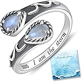 Teioa I Am the Storm Ring - Sterling Silver Adjustable Moonstone Ring Inspirational Jewelry Gift for Women