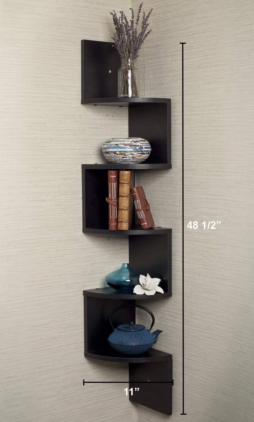 Greenco 5 Tier Wall Mount Corner Shelves Espresso Finish , 7.75" L x 7.75" W x 48.5" H.: Home & Kitchen