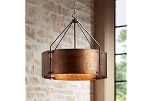 Possini Euro Design Pendant Light Fixture - 4 Light, Bronze Drum Shade, Rustic Industrial Pendant Light for Kitchen Islands, Living Rooms, Foyers, and Bedrooms - 22" Wide, 21 1/2" High