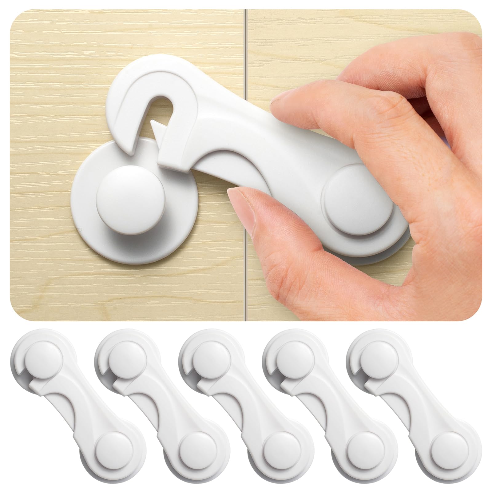 Inaya Child Proof Locks for Cabinet Doors, Pantry, Closet, Wardrobe, Cupboard, Drawers - 3M No Drilling Safety Cabinets and Baby Proofing Lock, White, 6 Count (Pack of 1)