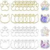 CHGCRAFT 32Pcs 4 styles Cat Head Shaped Dog Paw Open Back Bezel Pendants Alloy Pendants Bezel Blank Trays Hollow Frame For DIY UV Resin Epoxy Resin Pressed Flower Jewelry