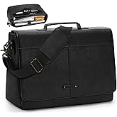 RAINSMORE Vintage Flap Messenger Bag for Men PU Leather Laptop Bag 15.6 Inch Mens Briefcase Waterproof Satchel Computer Bag
