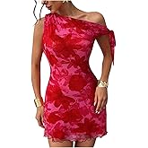 Milumia Women's Floral Mesh Off The Shoulder Mini Dress Sleeveless Bodycon Short Summer Dresses
