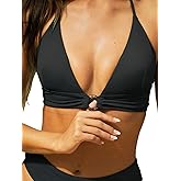 BERLOOK Women's O Ring Swimsuit V Neck Triangle Halter Back Tie Bikini Bikini Top