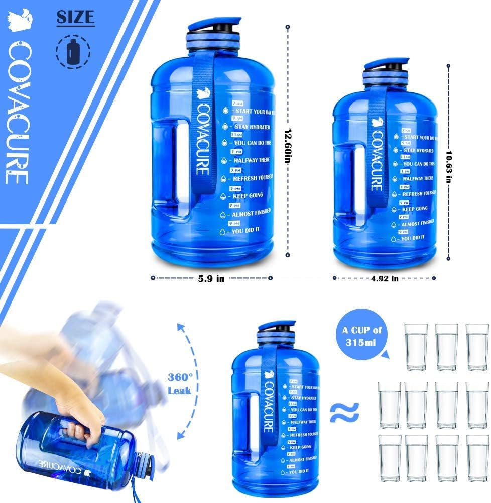 covacure Water Bottle with Time Marker - Reusable 360°Leak-Proof Drinking Water Jug for Gym Fitness, Camping, Hiking : Sports & Outdoors