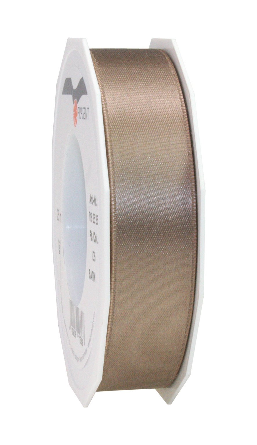 PRÄSENT C.E. Pattberg SATIN taupe gift ribbon, 27 yards for Wrapping Gifts, 1 inch width, Ribbon for Decorating & Crafting, Decorative Ribbon for Gifts, for every occasion — image 1