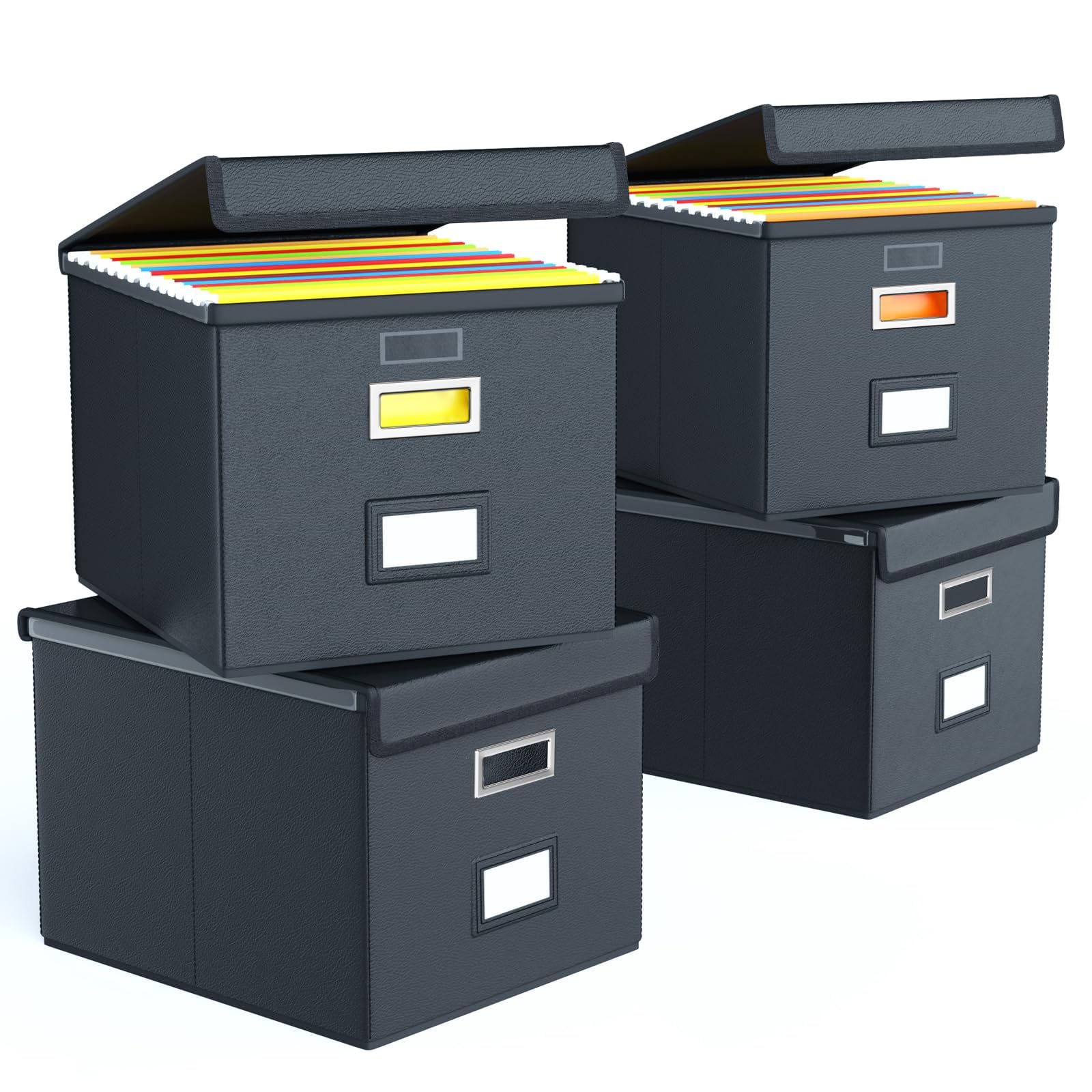 Huolewa Portable Leather File Organizer Boxes with Lids, Office ...