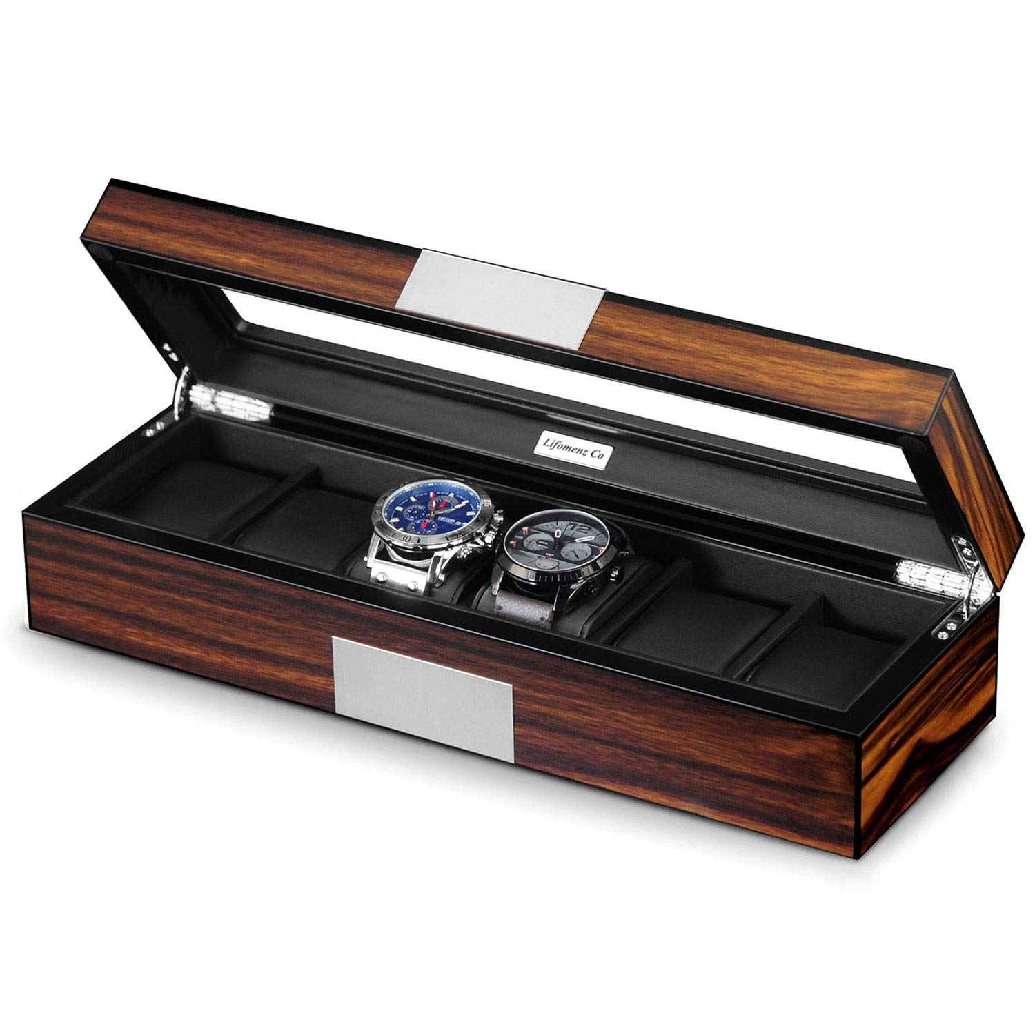 Lifomenz Co 6 Watch Box Organizer - Large Wooden Watch Storage Box Display Case