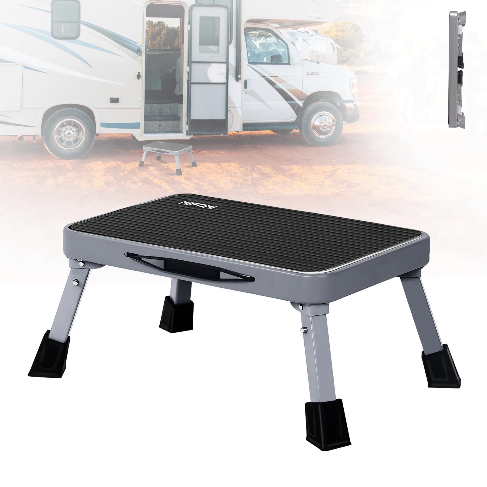 Photo 1 of RV Step Stool Foldable 1-Step Ladder Sturdy Metal Stable Step Stool with a Non-Slip Platform Supports up to 500 lb with Non-Slip Rubber Feet, Easy to Carry