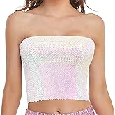 Womens Sparkly Sequin Mermaid Crop Tops, Strapless Metallic Tube Tops for Party Clubwear