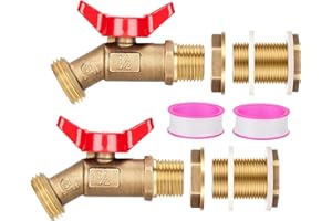 WADEO 2PCS Brass Rain Barrel Spigot Kit, Quarter Turn Ball Valve Spigot with Bulkhead Fitting, Rain Barrel Kit for Any Includ