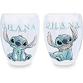 Disney Lilo and Stitch Ohana Means Family Floral Sketch Pose Stemless Wine Glasses, Set of 2