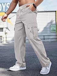 PLEPAN Men's Casual Cargo Pants with Drawstring