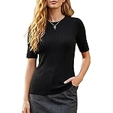 Biffxeu Womens Short Sleeve Tops Fall Crew Neck Casual Pullover Sweaters Basic Clothes Business Outfits for Women