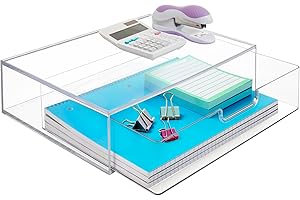 STORi STAX Plastic Stackable Organizer Drawer in Clear | 12.5-inches Wide | Organize Office Desk Accessories and Sort Letter-Size Paper | Made in USA