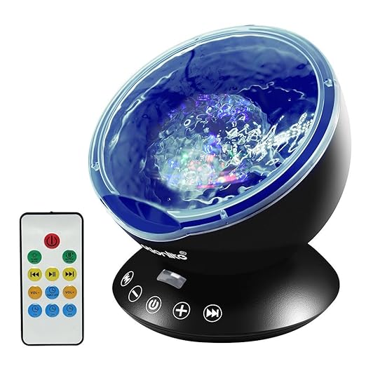 Emotionlite Ocean Wave Projector 12 Led 7 Colors Night Light With Built In Mini Music Player And Remote Control For Kid S Living Room And Bedroom